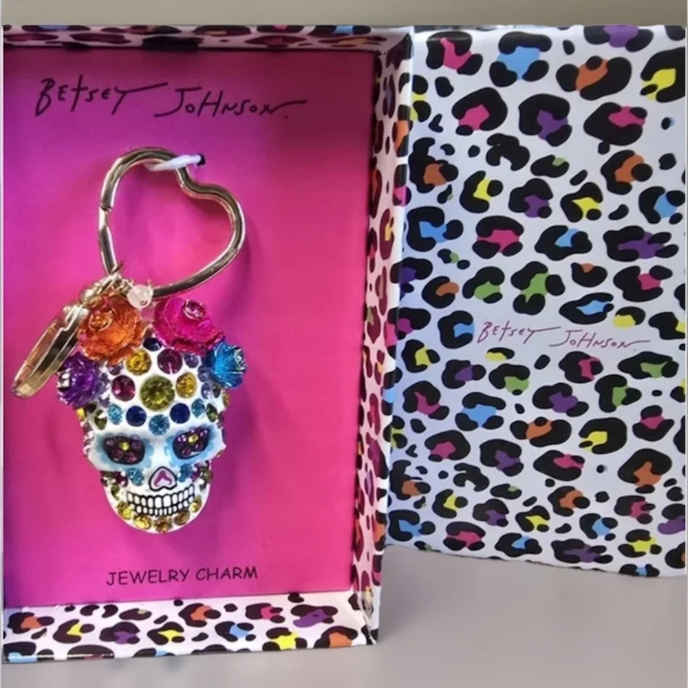 Betsey Johnson Sugar Skull Calavera Bag Charm / Key Holder New In Box